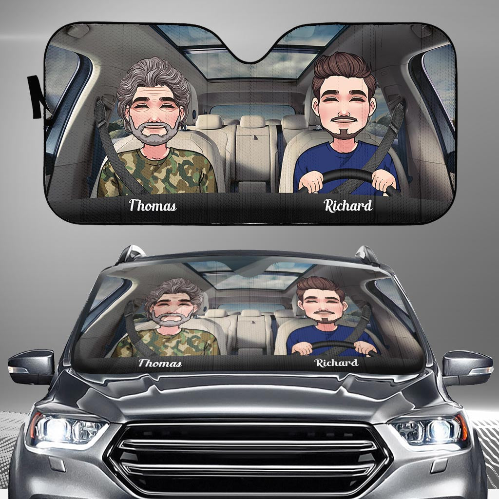 Adventure Awaits - Husband And Wife gift for wife, husband, girlfriend, boyfriend, mom, dad - Personalized Car Sunshade