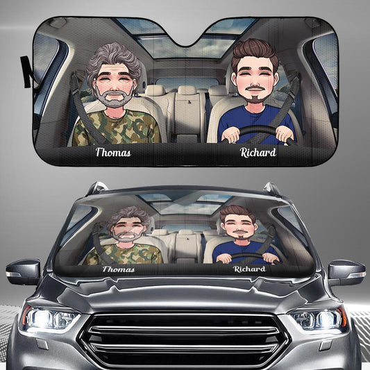 Adventure Awaits - Husband And Wife gift for wife, husband, girlfriend, boyfriend, mom, dad - Personalized Car Sunshade