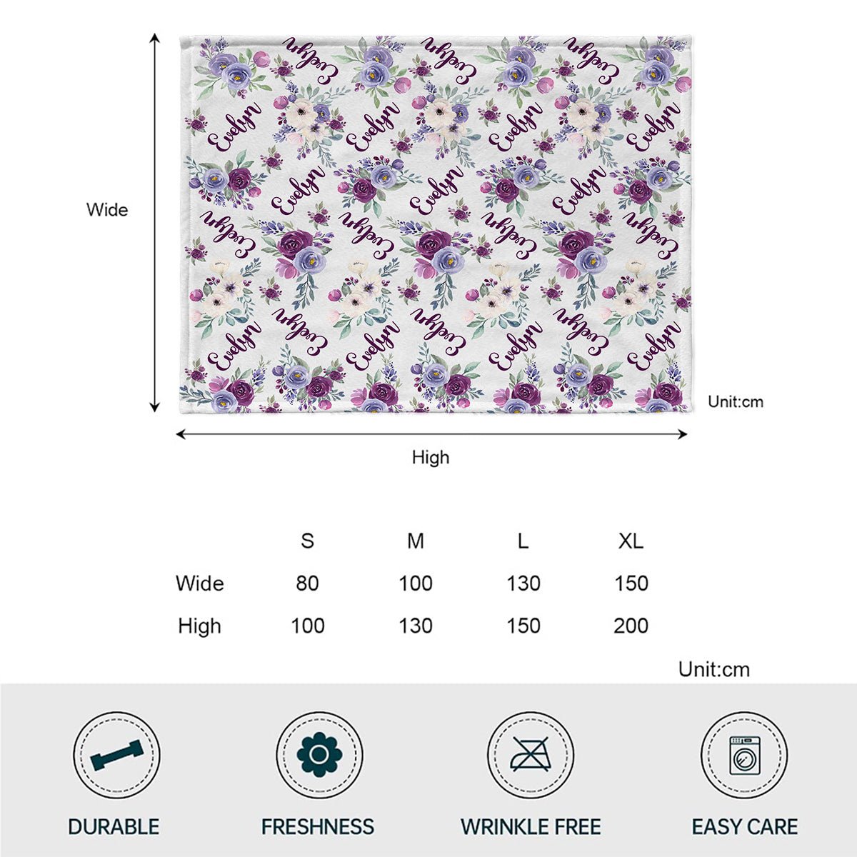 Custom Name Purple Flowers - Personalized granddaughter Blanket