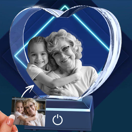 Blessed To Be Called Grandma - Gift for grandma - Personalized Laser Engraving 3D Heart Shaped Crystal Lamp