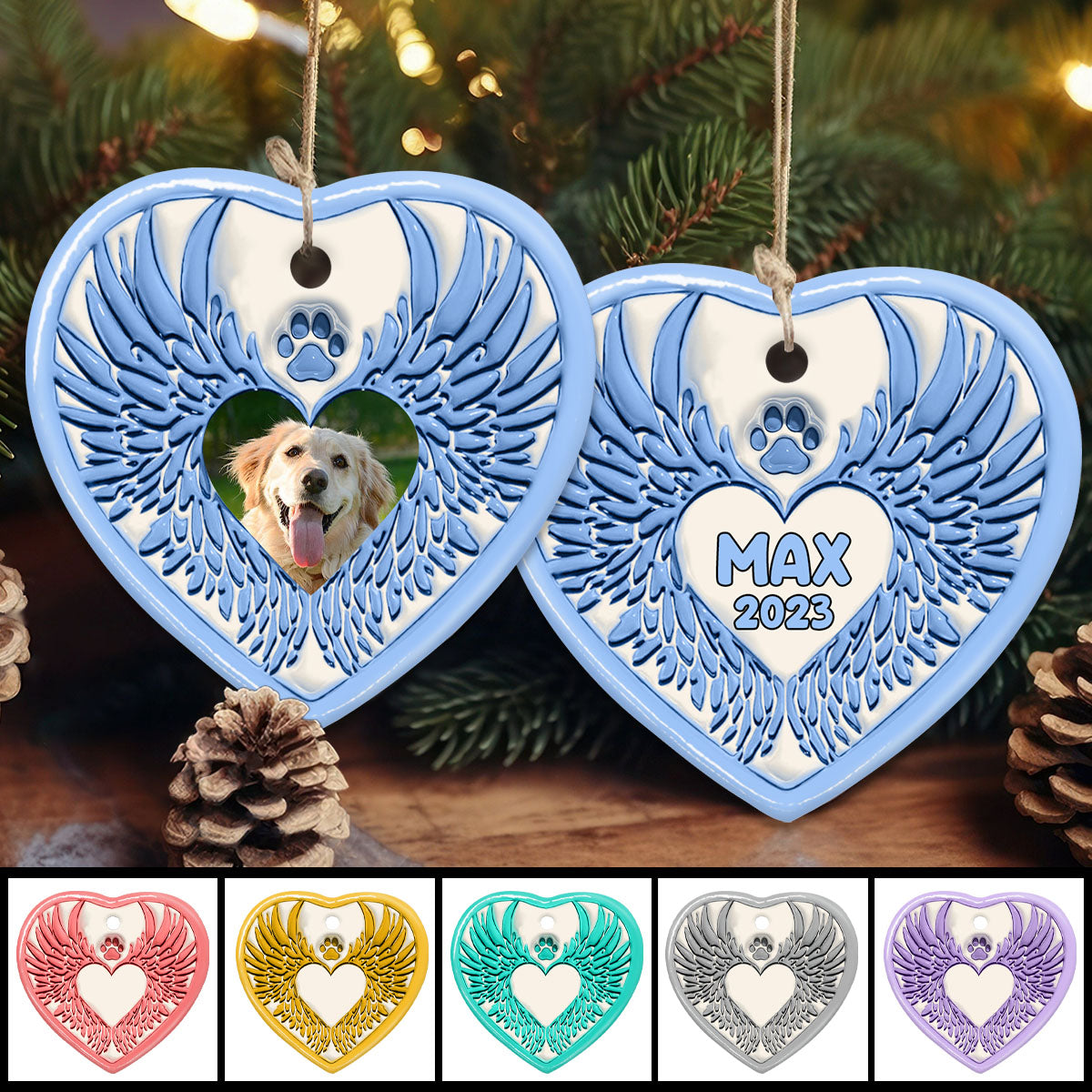 You Left Paw Prints On Our Hearts Angel Wings - Gift for dog lovers, who lost dog, who lost cat - Personalized Ceramic Heart Ornament