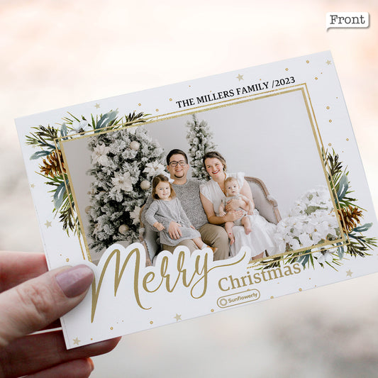 Merry Christmas Acorn & Leaves - Personalized QR Greeting Card