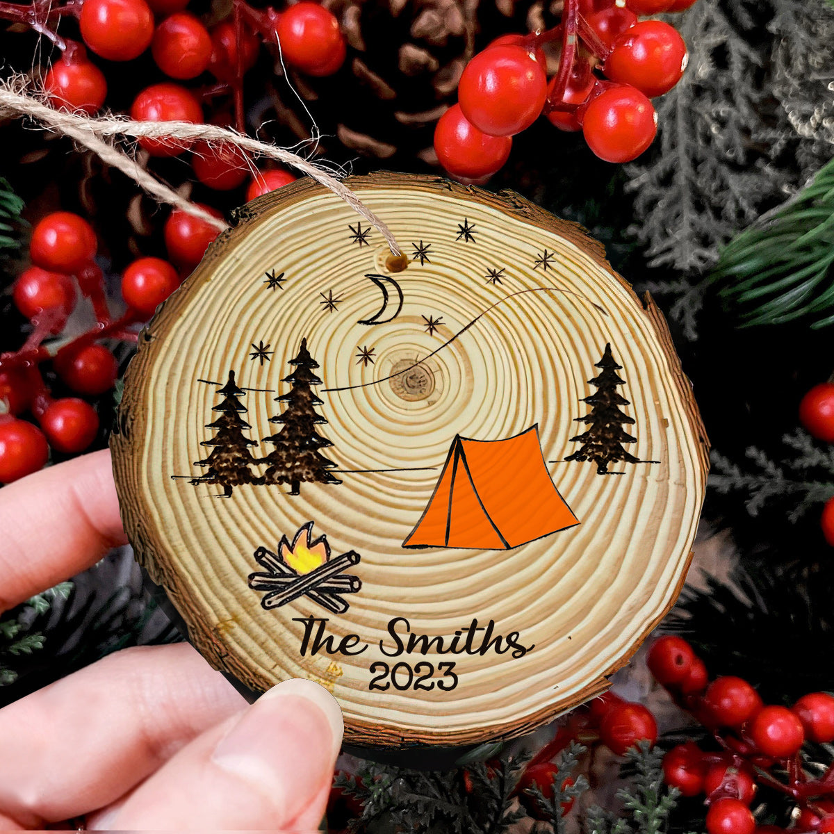 Making Memories One Campsite At A Time - Personalized Camping Slice Wood Ornament
