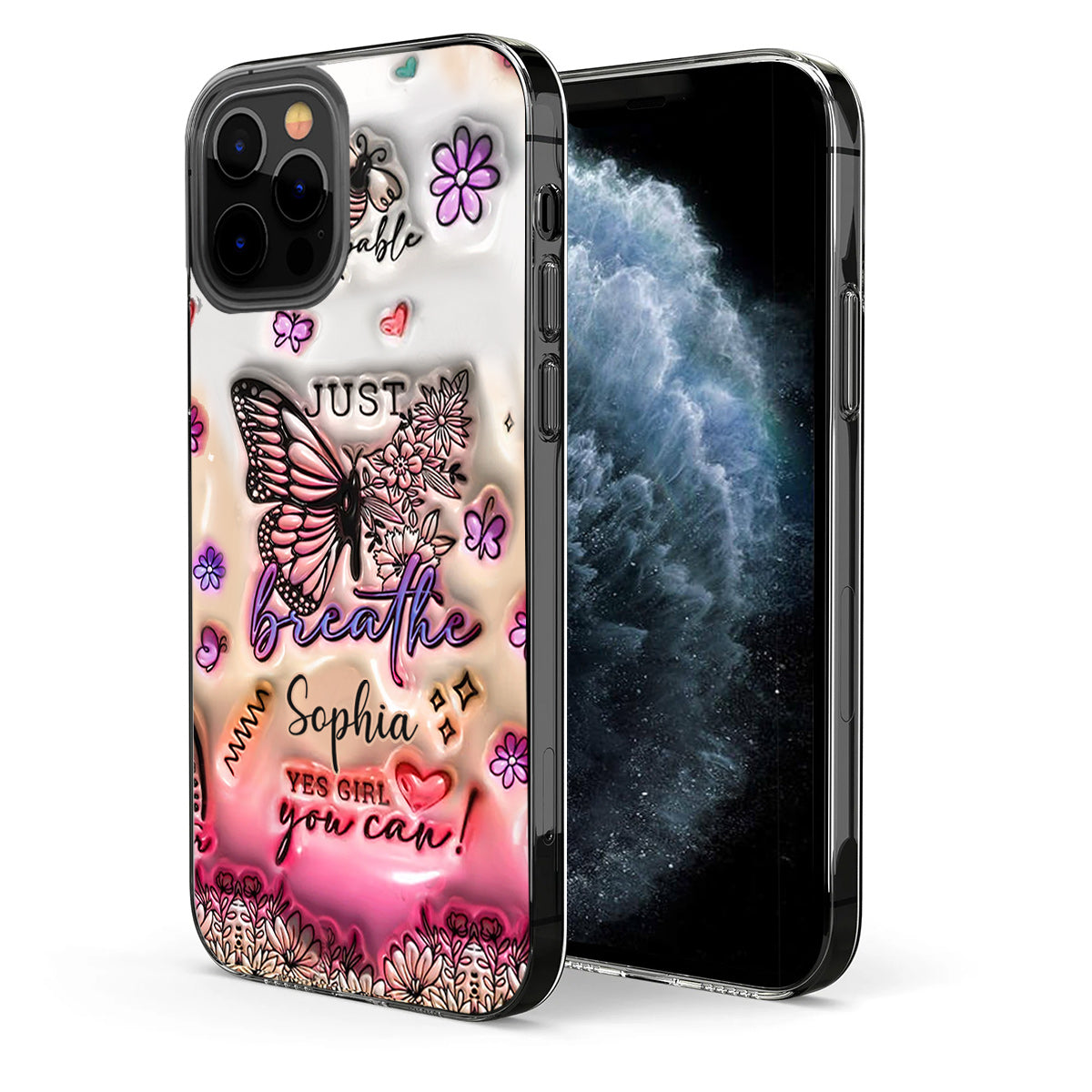 Positive Affirmations Butterfly - Personalized Butterfly Clear Phone Case