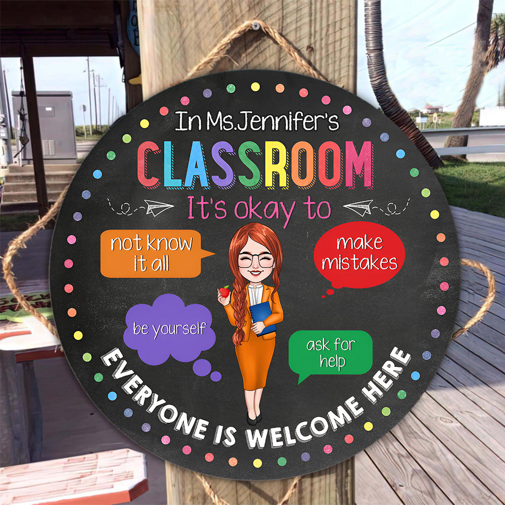 In This Classroom - Personalized Teacher Round Wood Sign