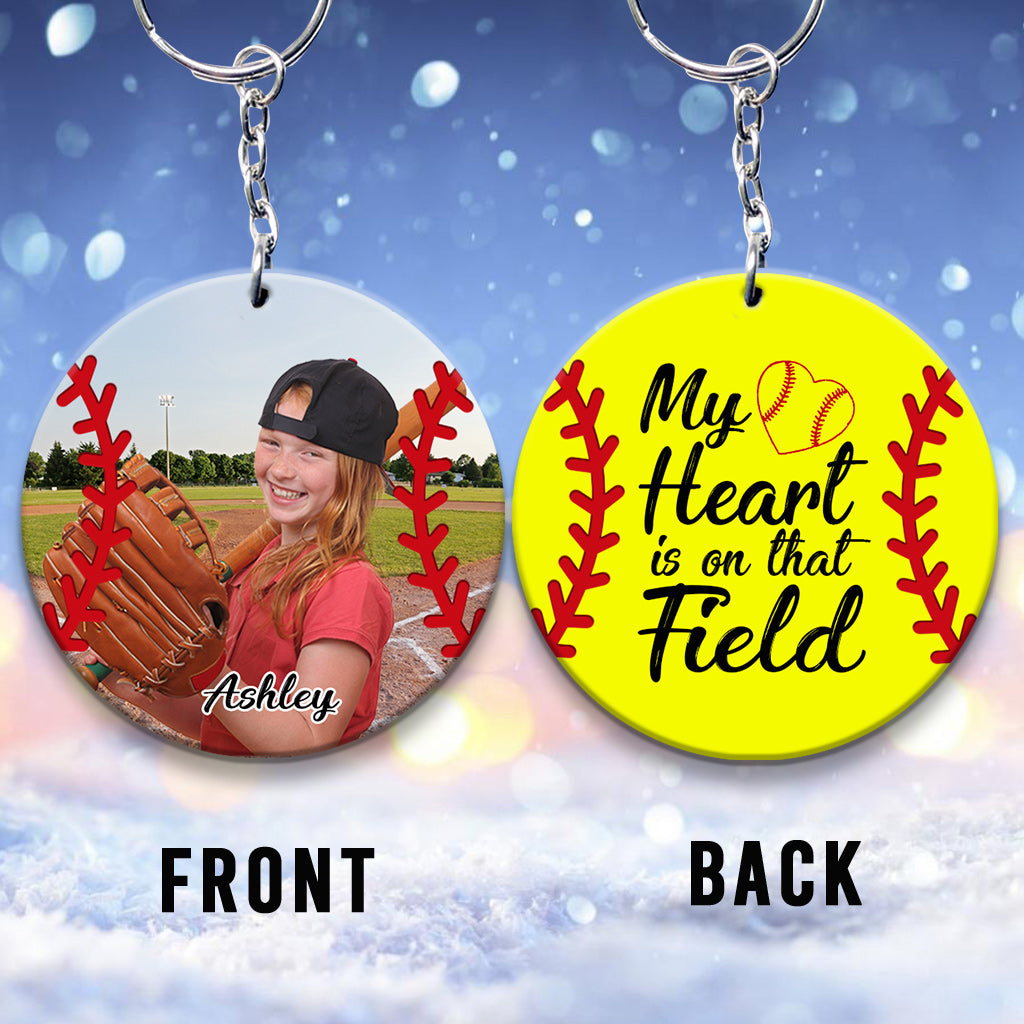My Heart Is On That Field - Personalized Softball Keychain