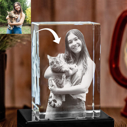 Custom Photo - Personalized Cat Laser Engraving 3D Cuboid Shaped Crystal Lamp