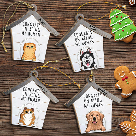 Congrats On Being My Human - Personalized Dog 2 Layered Piece Ornament