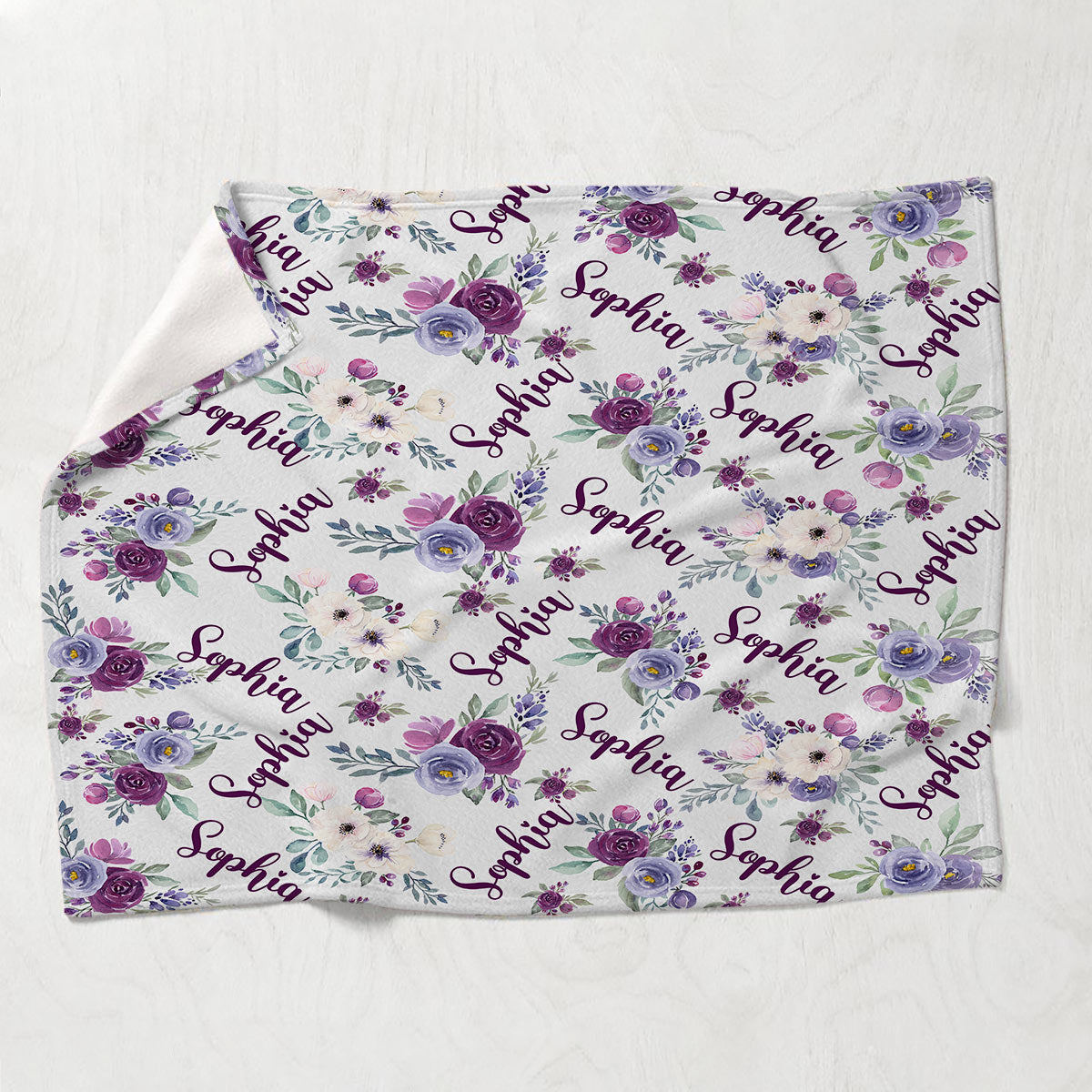 Custom Name Purple Flowers - Personalized Grandma Blanket