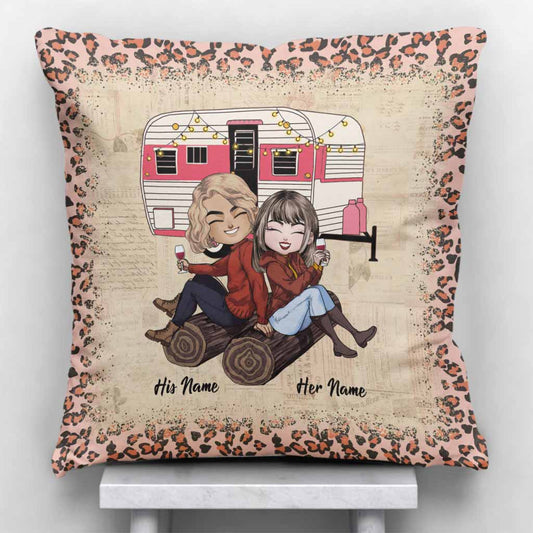 Husband And Wife Camping Couple - Personalized Camping Throw Pillow