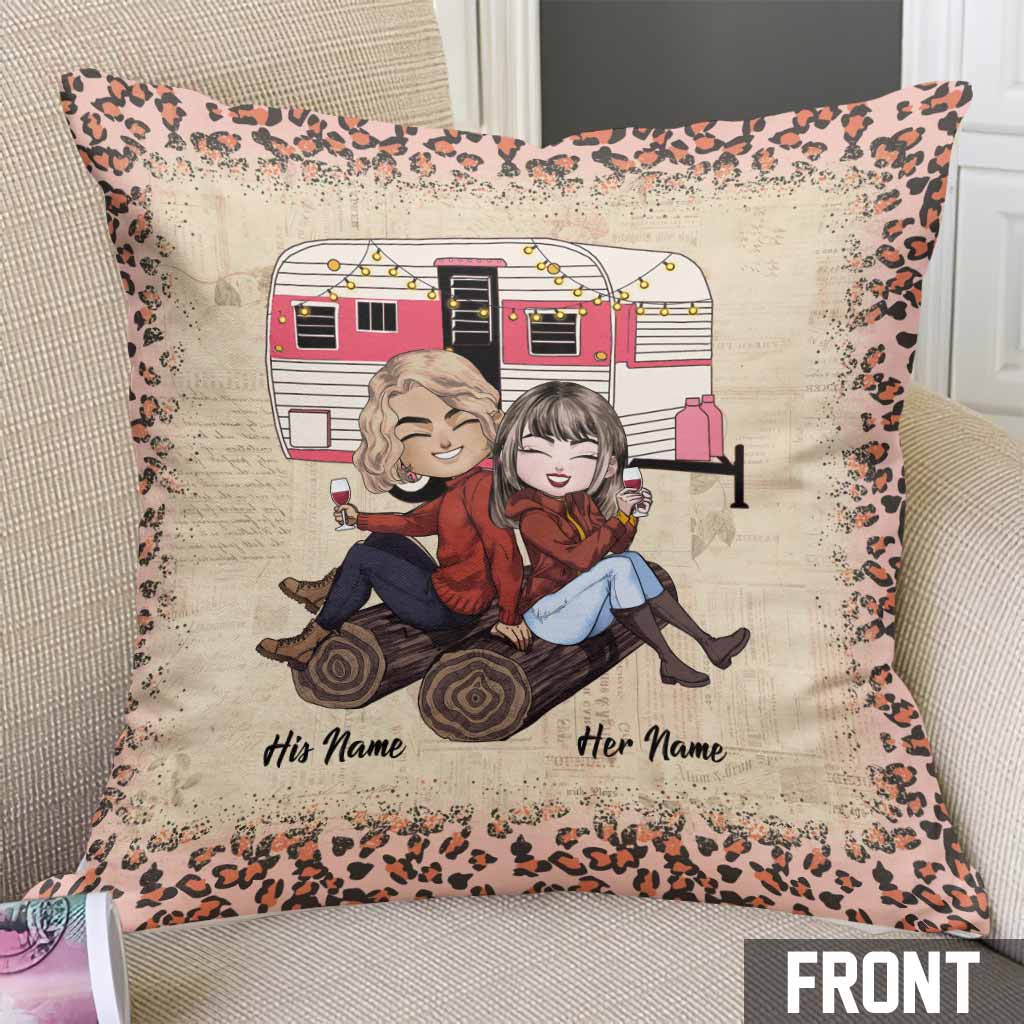 Husband And Wife Camping Couple - Personalized Camping Throw Pillow