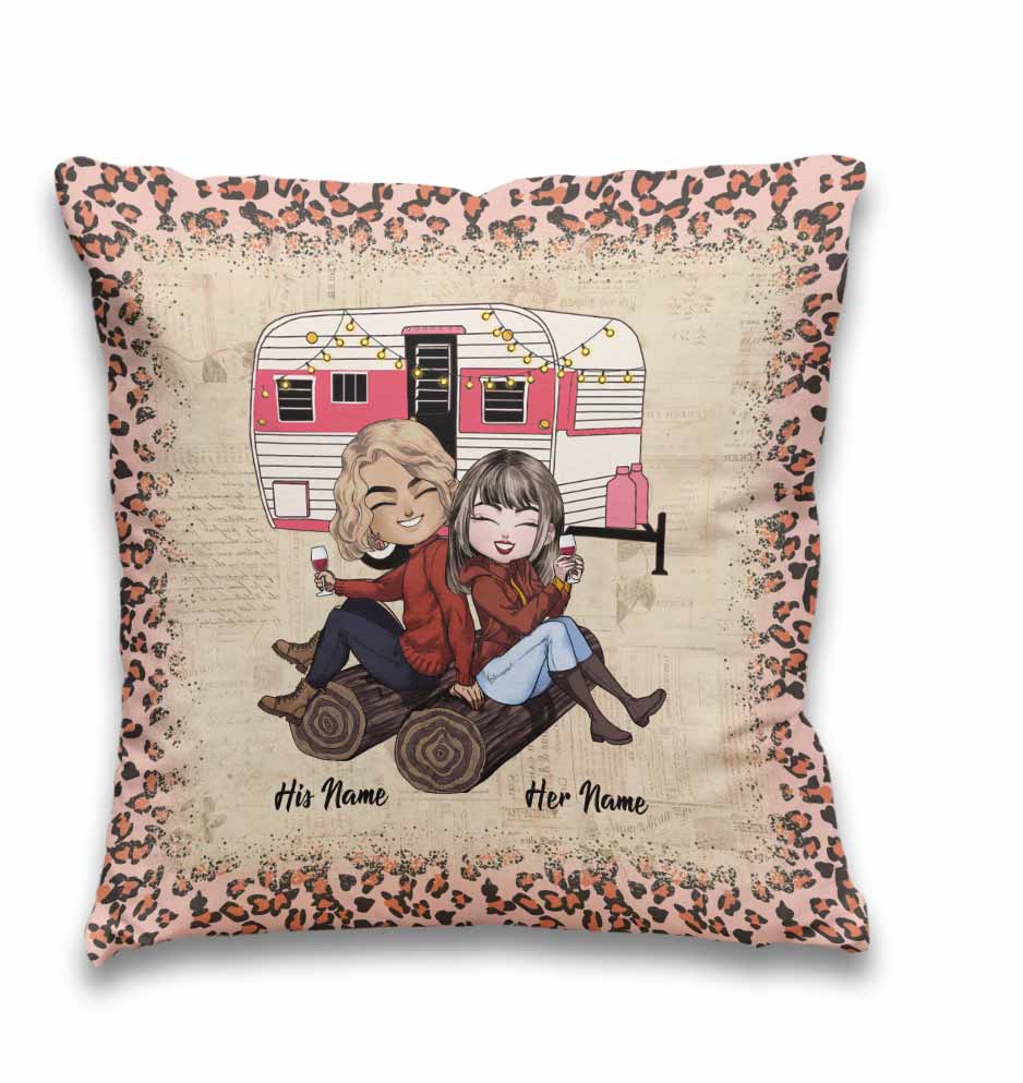 Husband And Wife Camping Couple - Personalized Camping Throw Pillow