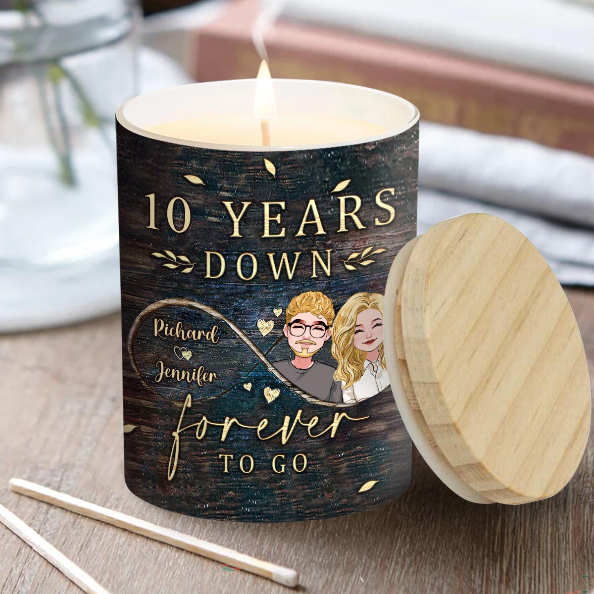 Forever To Go - Personalized Couple Candle With Wooden Lid