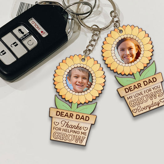 Thanks For Helping Us Grow - Personalized Father Keychain (Printed On Both Sides)