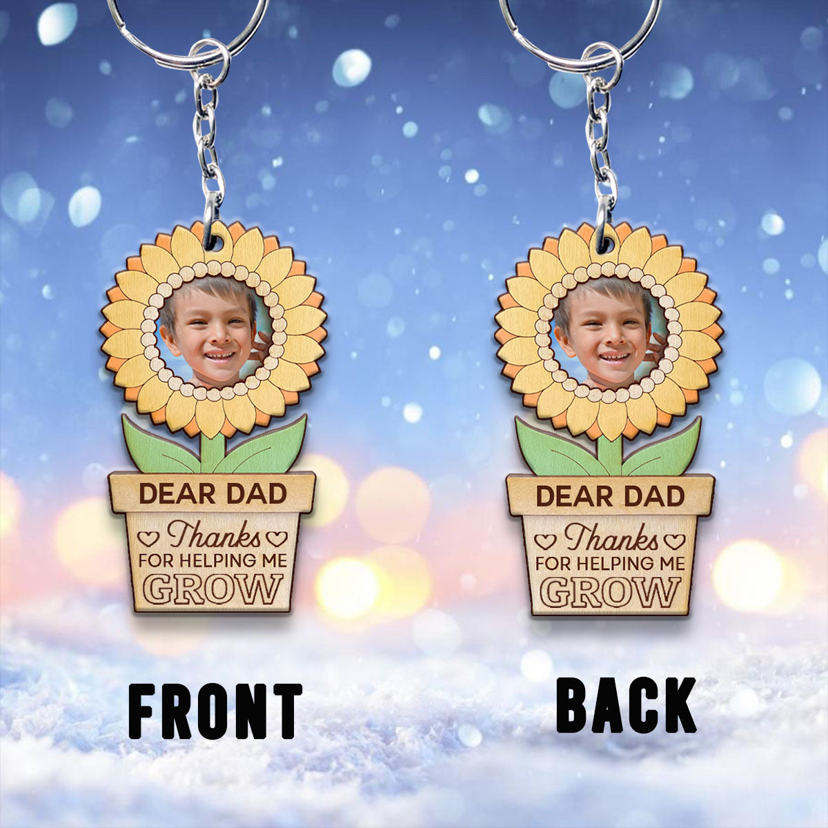 Thanks For Helping Us Grow - Personalized Father Keychain (Printed On Both Sides)