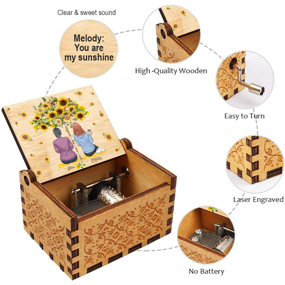 You Are My Sunshine - Personalized Mother Hand Crank Music Box