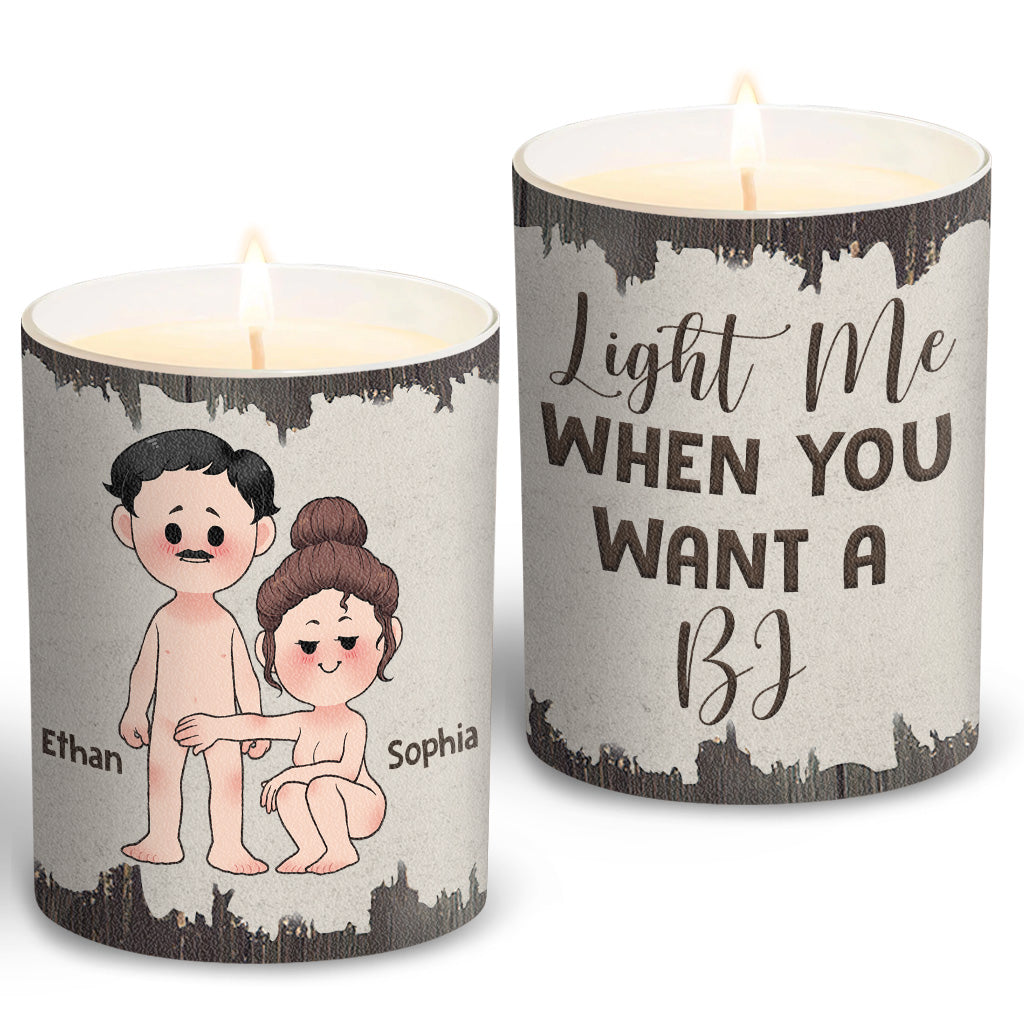 Light Me When You Want A BJ - Personalized Couple Candle With Wooden Lid
