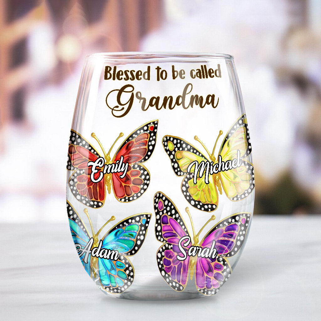 Grandma - Personalized Grandma All Over Wine Glass
