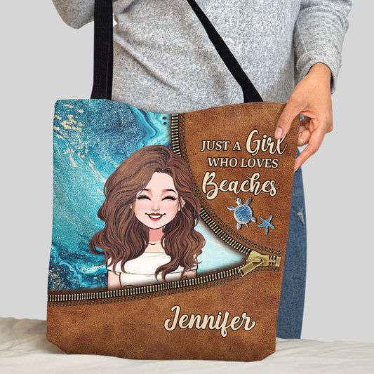 Just A Girl Who Loves Beaches - Personalized Sea Lover Tote Bag