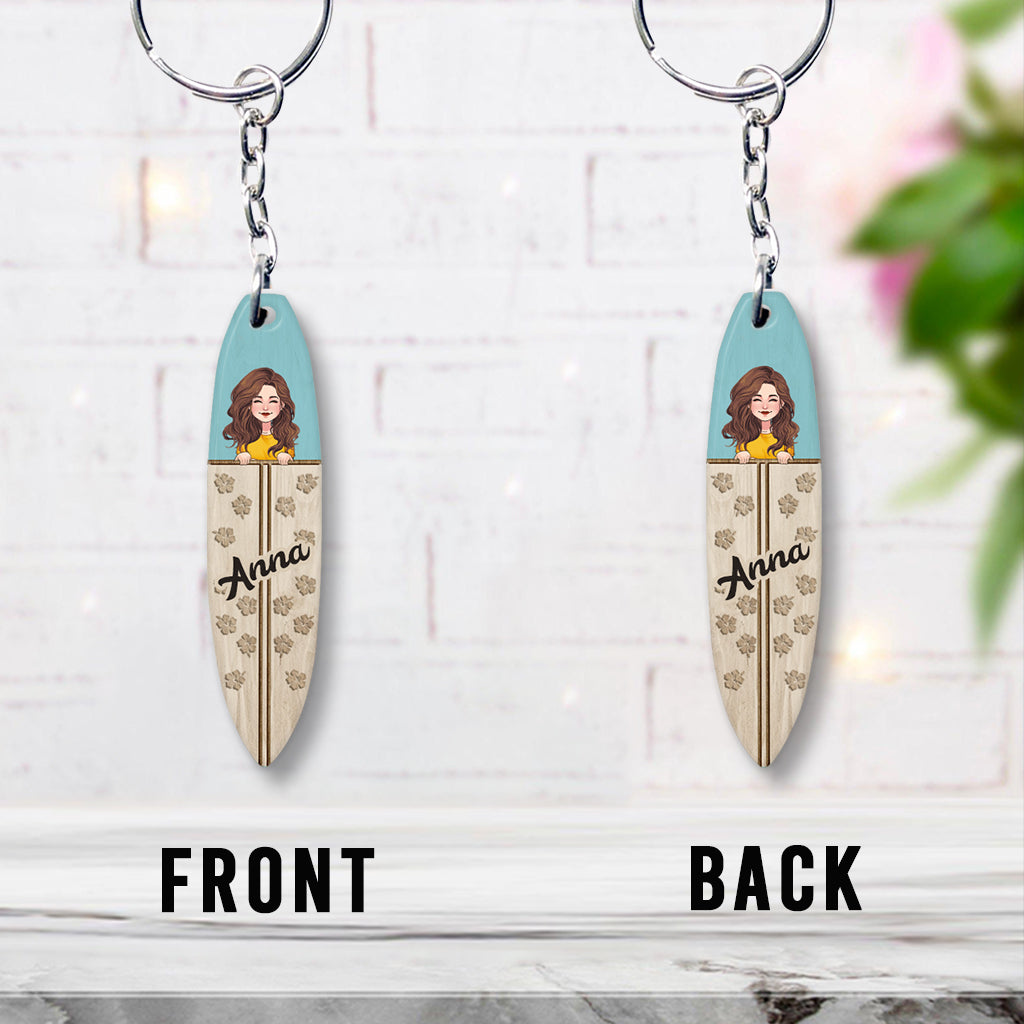 Love Surfing - Personalized Surfing Keychain (Printed On Both Sides)