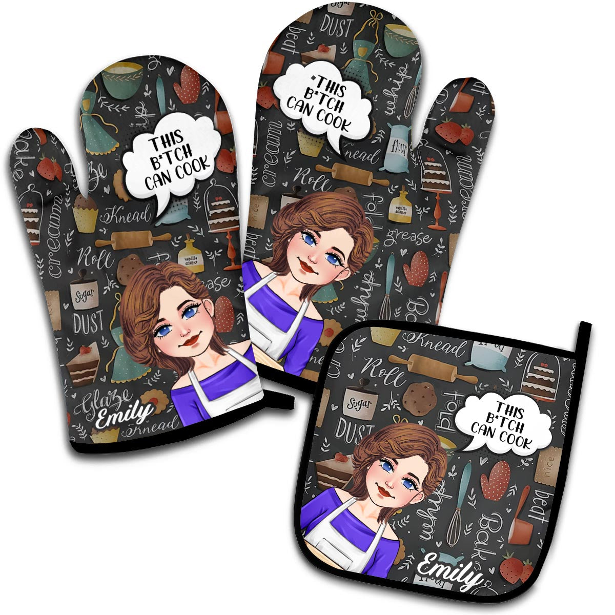 This B Can Cook - Personalized Baking Oven Mitts & Pot Holder Set