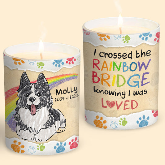 I Crossed The Rainbow - Dog gift for who lose cat, who lose dog - Personalized Candle With Wooden Lid