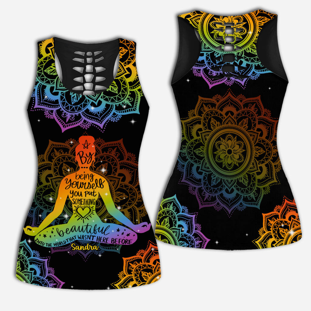 By Being Yourself - Personalized Yoga Hollow Tank Top and Leggings