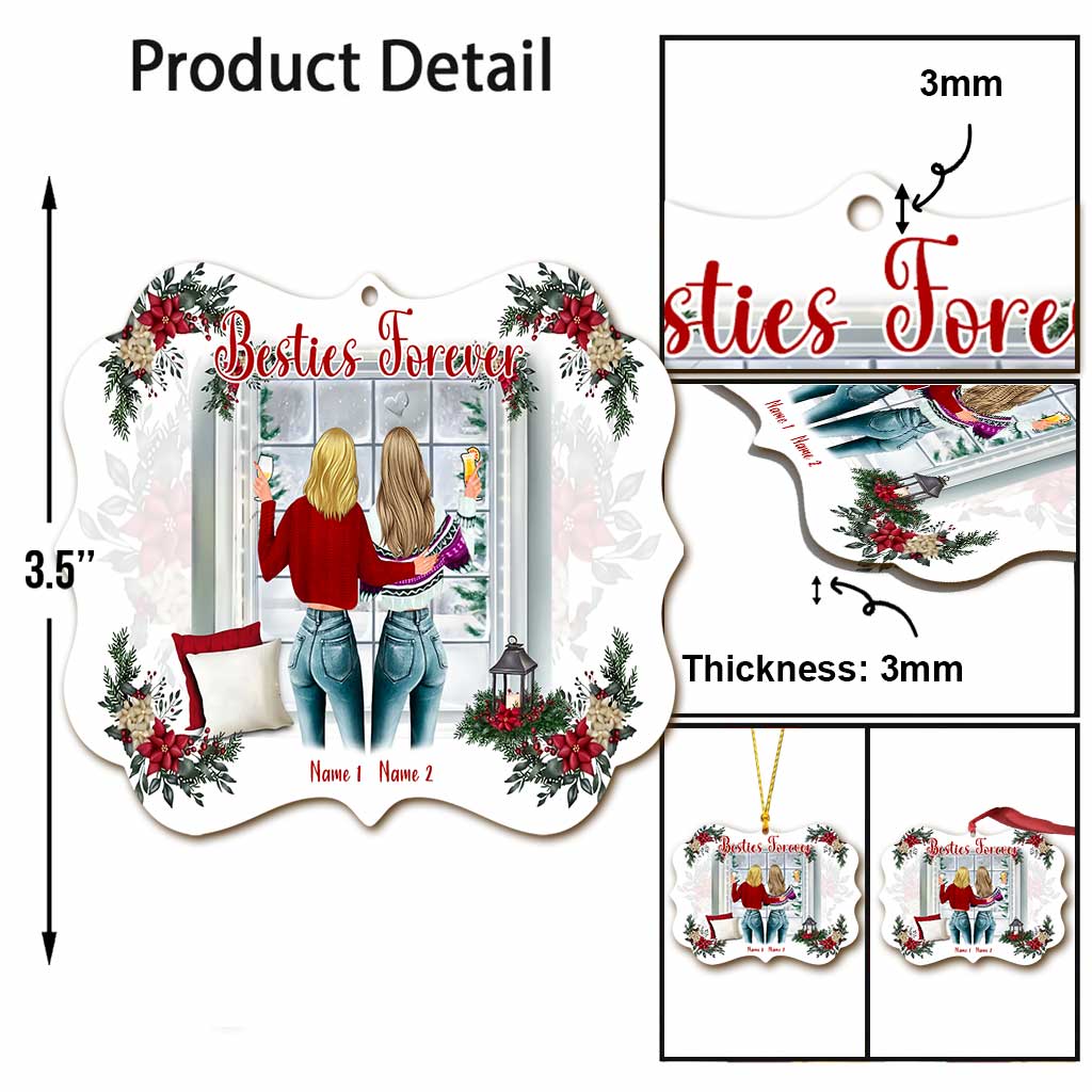Besties Forever - Personalized Christmas Bestie Ornament (Printed On Both Sides)
