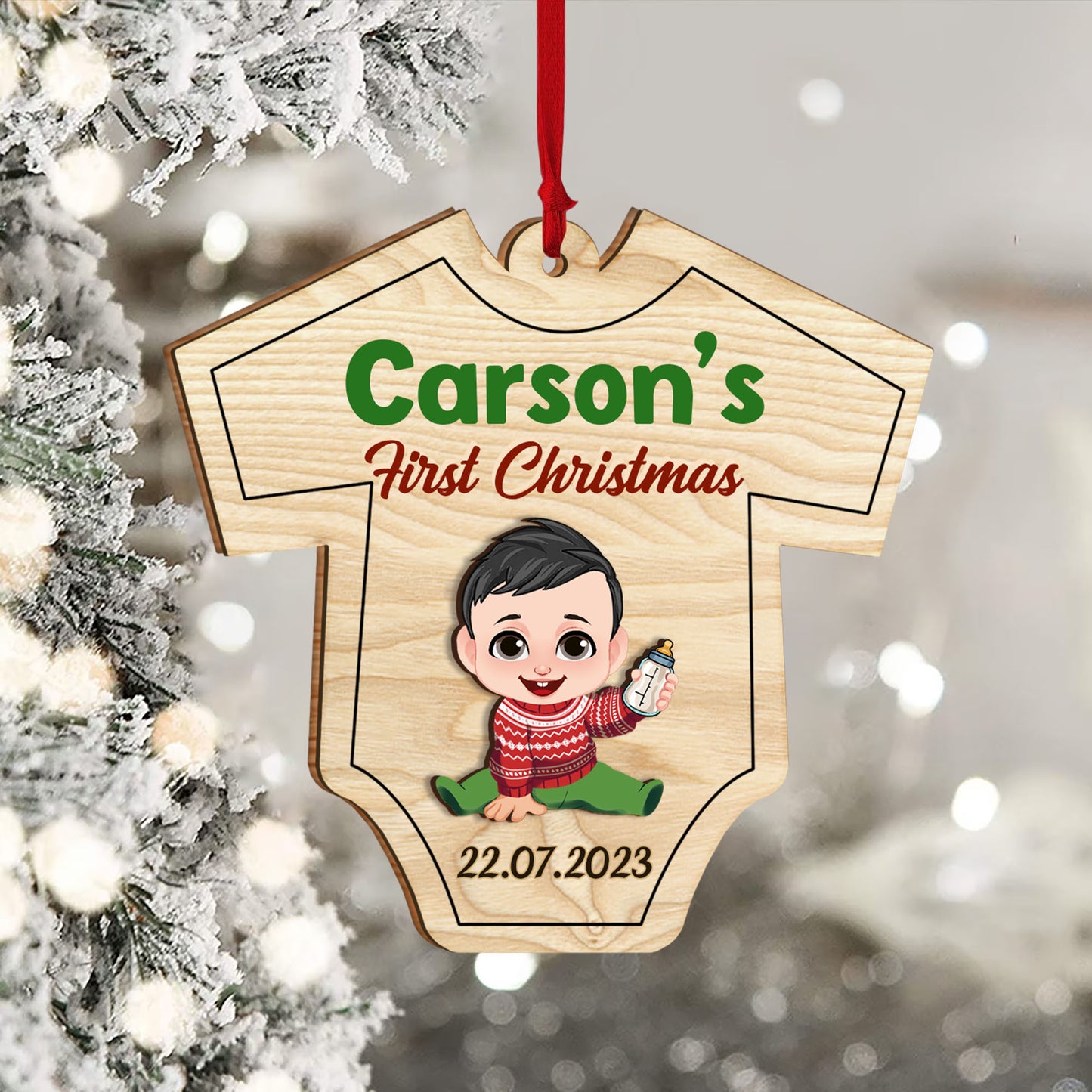 The Frist Christmas - Personalized Newborn 2 Layered Piece Ornament