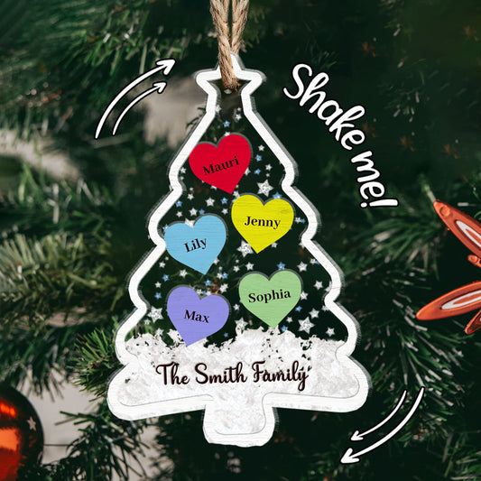 Family Love Christmas - Personalized Family 3 Layered Shaker Ornament
