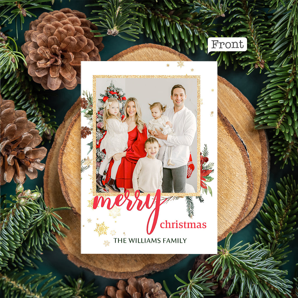 Merry Christmas Gold Glitter - Personalized QR Greeting Card