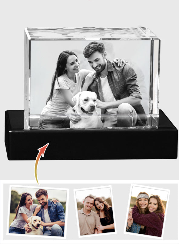 Custom Photo - Personalized Dog Laser Engraving 3D Cuboid Shaped Crystal Lamp