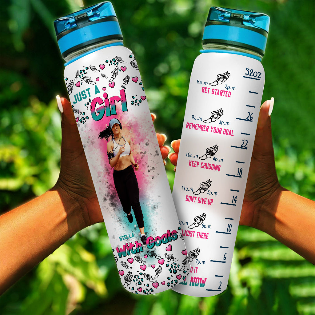 Just A Girl With Goals - Personalized Running Water Tracker Bottle
