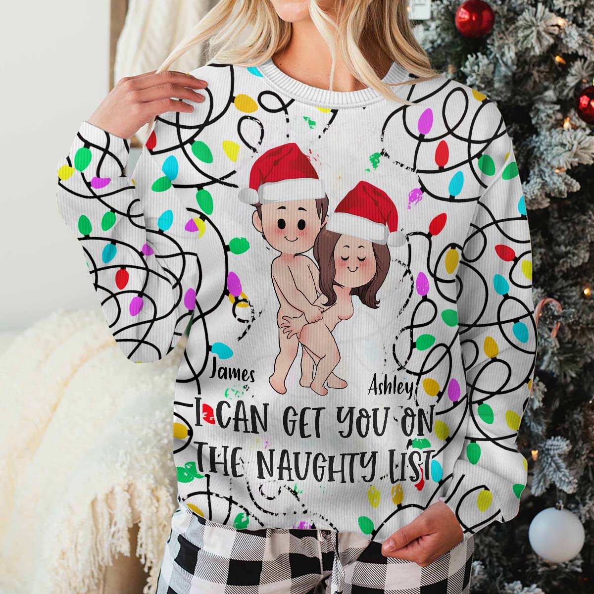 I Can Get You On The Naughty List - gift for husband, wife, boyfriend, girlfriend - Personalized Ugly Sweater