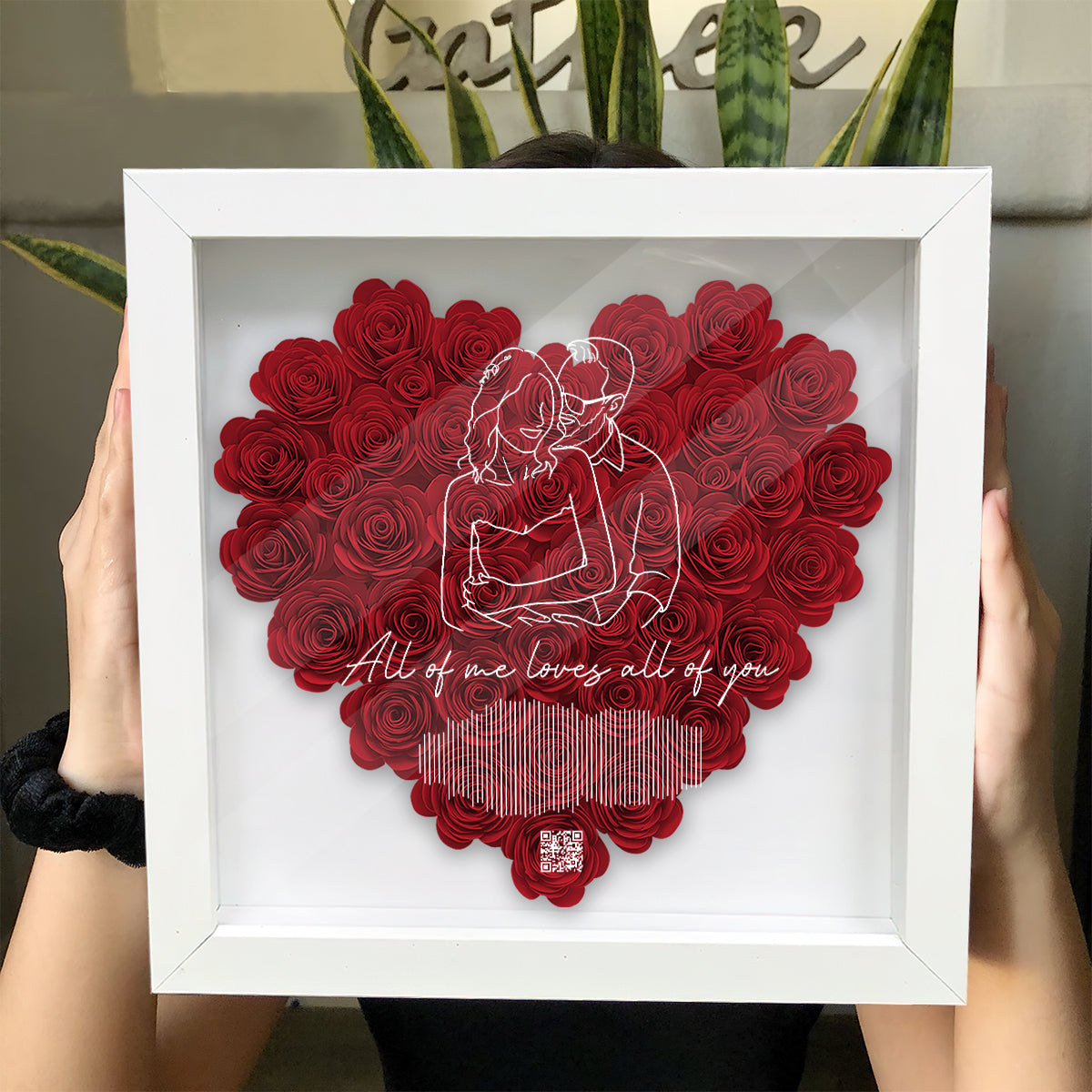 Romantic Couple Song Sound Wave Line Art - Personalized Couple Flower Shadow Box