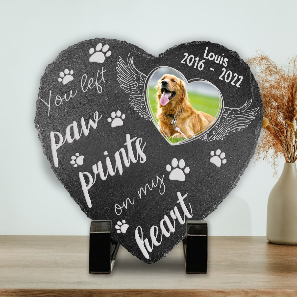 Paw Prints On My Heart - Personalized Dog Heart Shaped Stone