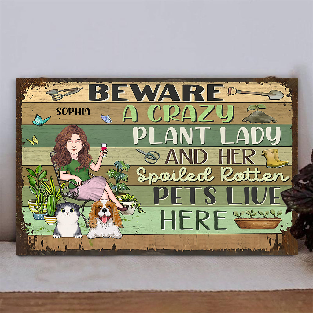 Crazy Plant Lady - Personalized Gardening Rectangle Wood Sign
