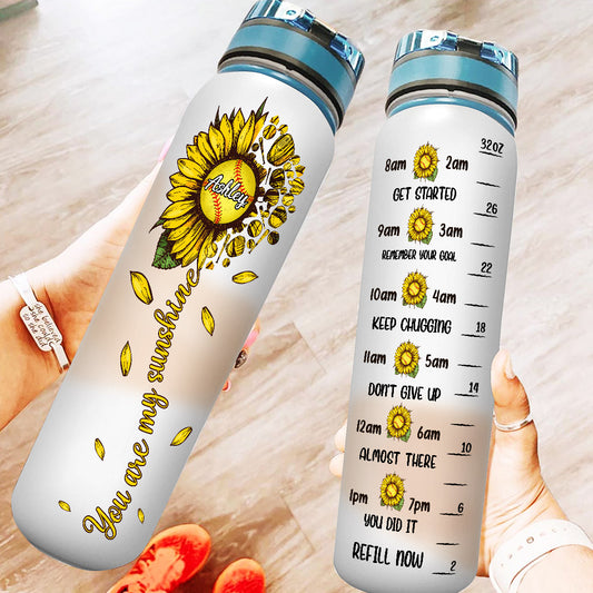 You Are My Sunshine Softball - Personalized Softball Water Tracker Bottle