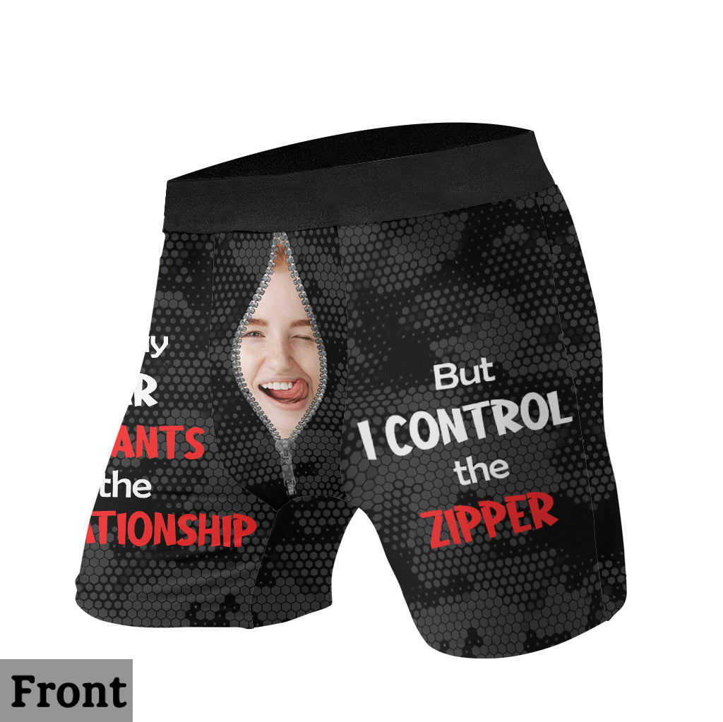 I Control The Zipper - Personalized Couple Men Boxer Briefs