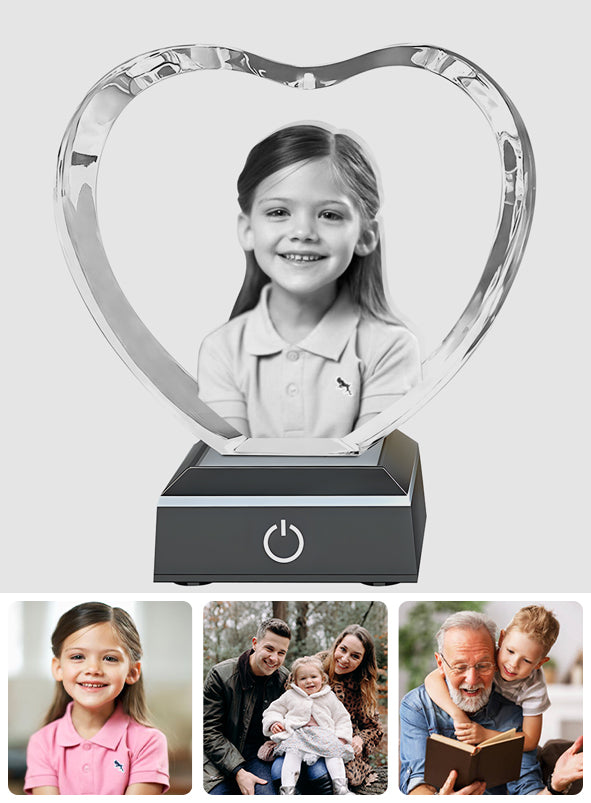 Custom Photo - Personalized Daughter Laser Engraving 3D Heart Shaped Crystal Lamp