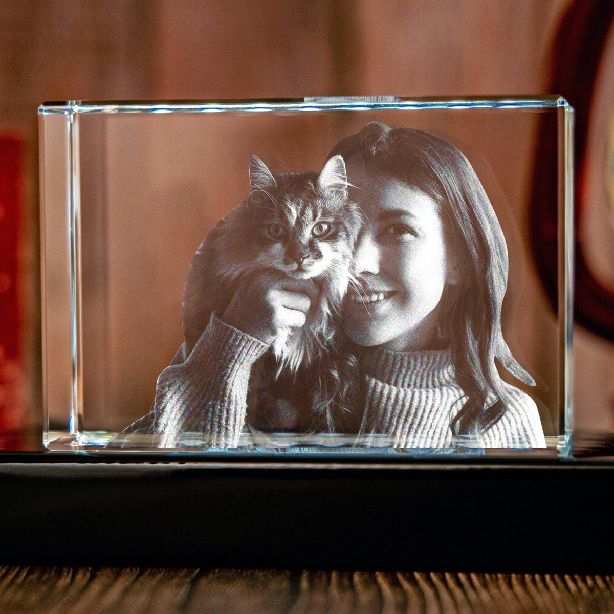Custom Photo - Personalized Cat Laser Engraving 3D Cuboid Shaped Crystal Lamp