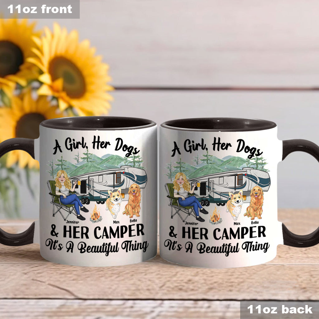 A Girl Her Dog And Her Camper - Camping gift for dog lover - Personalized Accent Mug