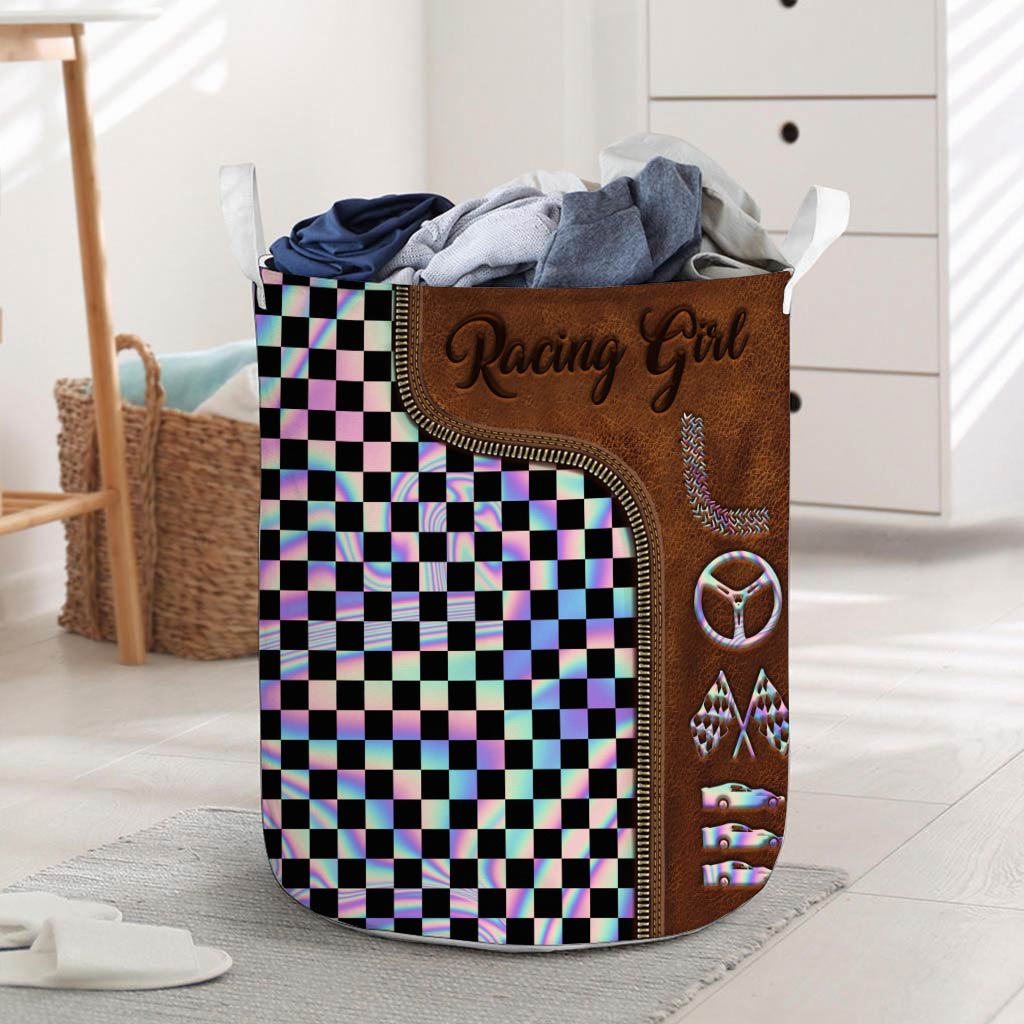 Racing Girl Leather Pattern Print Storage Basket