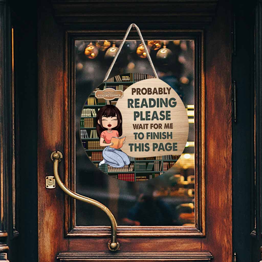 Probably Reading Please Wait For Me To Finish This Page Reading Corner Sign - Personalized Book Wood Sign
