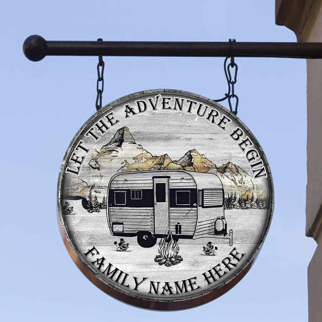 Let The Adventure Begin - Camping Personalized Round Wood Sign