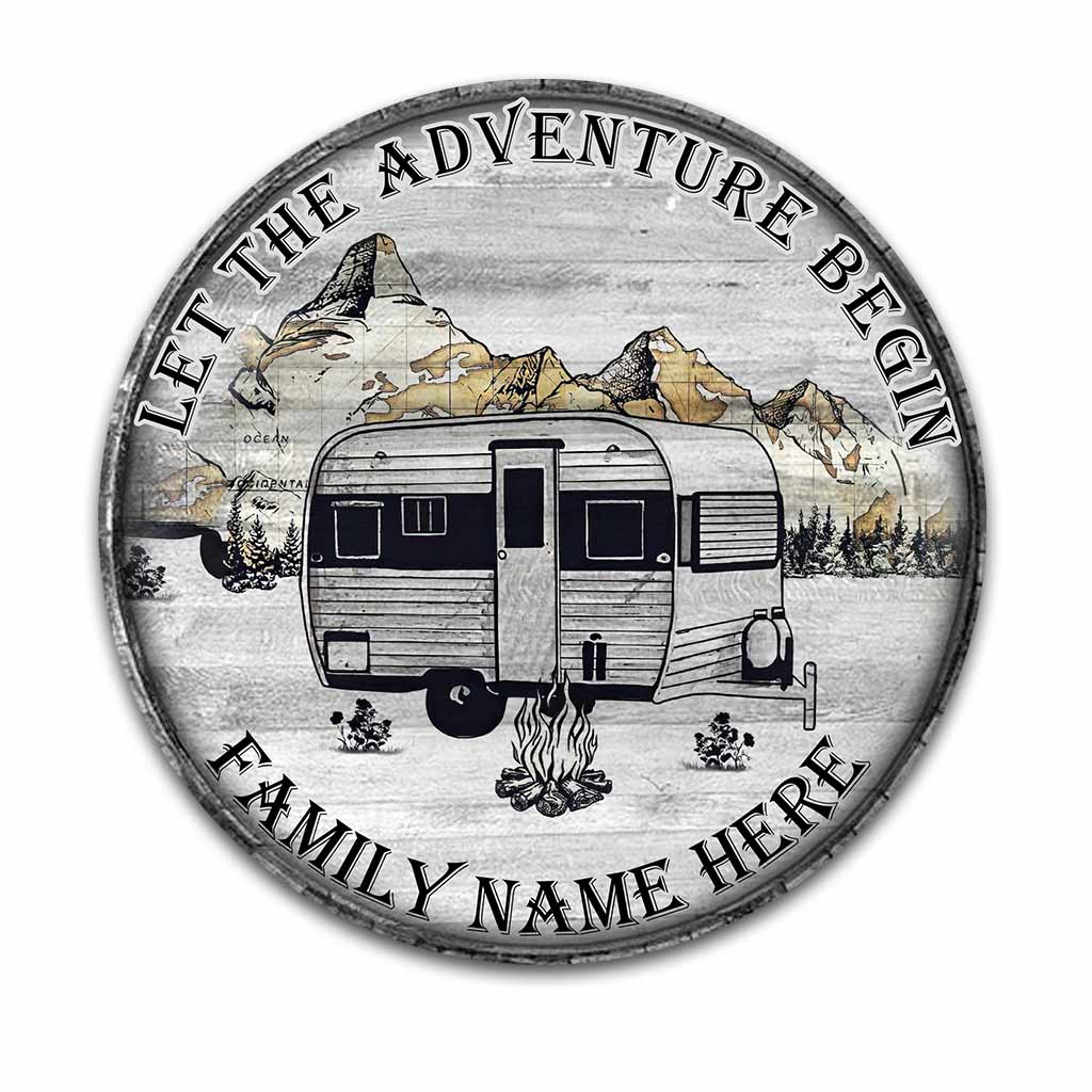 Let The Adventure Begin - Camping Personalized Round Wood Sign