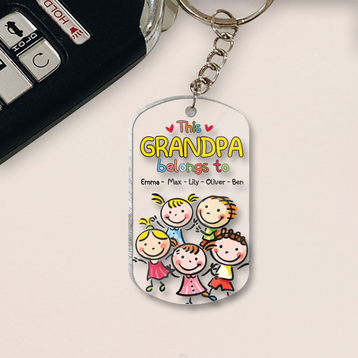 This Grandpa Belongs To - Gift for grandpa, grandma, mom, dad, uncle, aunt, brother, sister - Personalized Keychain