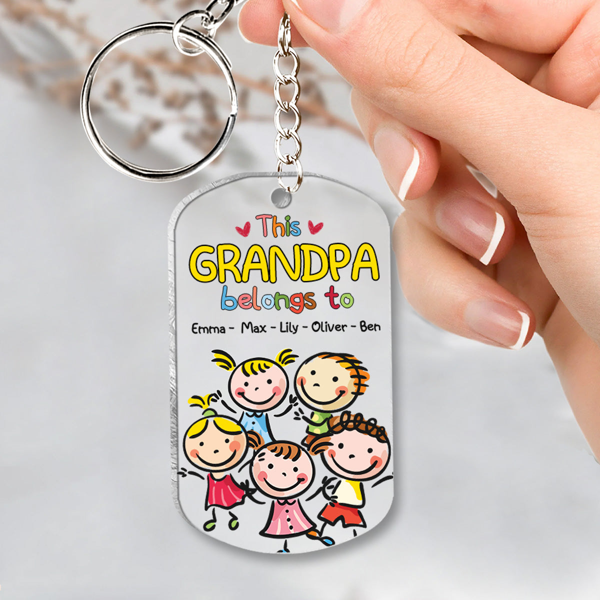 This Grandpa Belongs To - Gift for grandpa, grandma, mom, dad, uncle, aunt, brother, sister - Personalized Keychain
