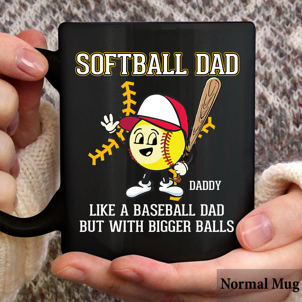Softball Dad Like A Baseball Dad But With Bigger Balls - Personalized Softball Mug