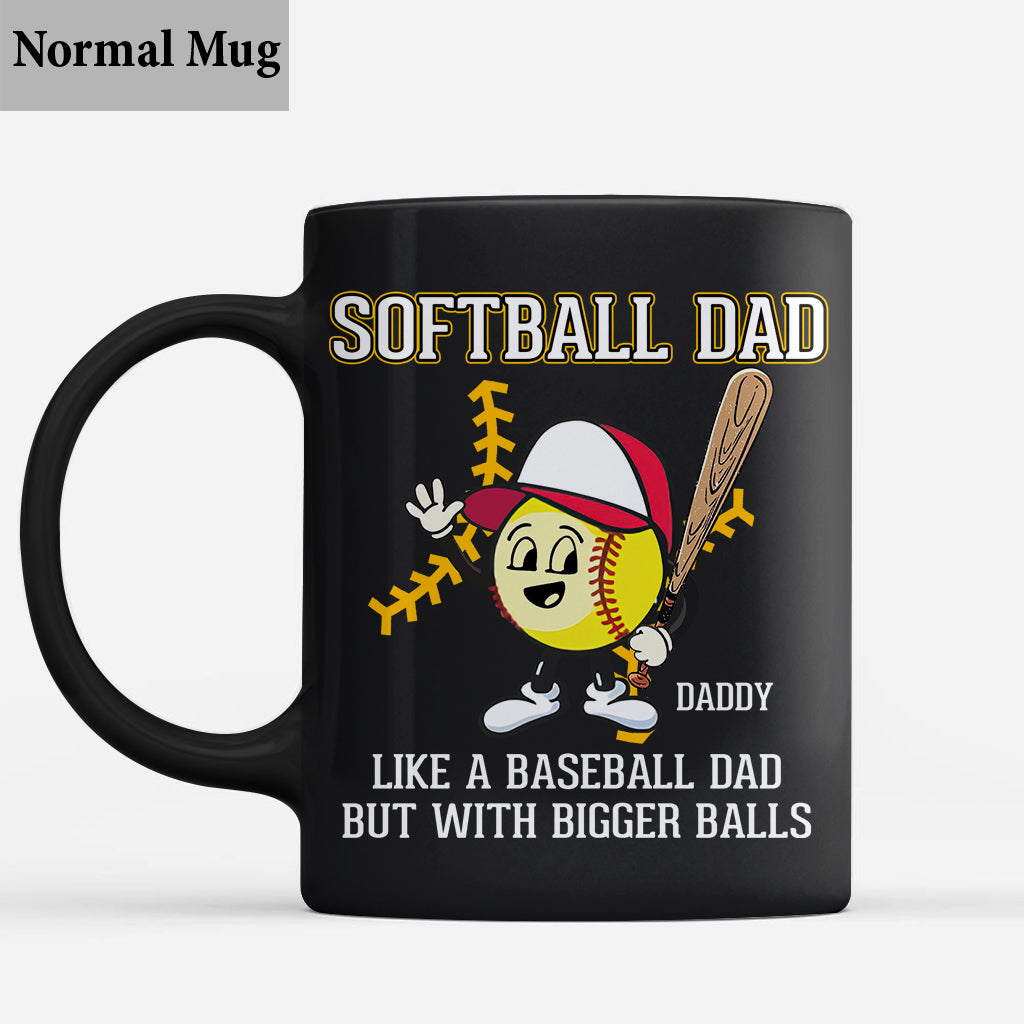 Softball Dad Like A Baseball Dad But With Bigger Balls - Personalized Softball Mug
